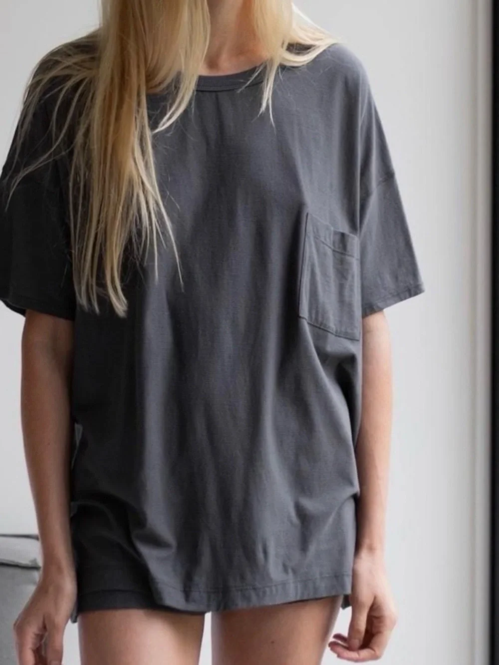 Lunya every body tshirt grey striped XS-M pocket - Picture 1 of 8